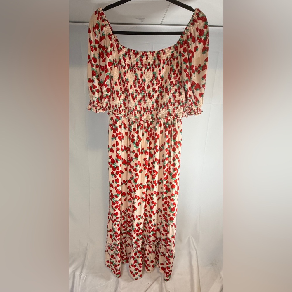 Betsey Johnson Cream Maxi Dress with Red Strawberry Print
